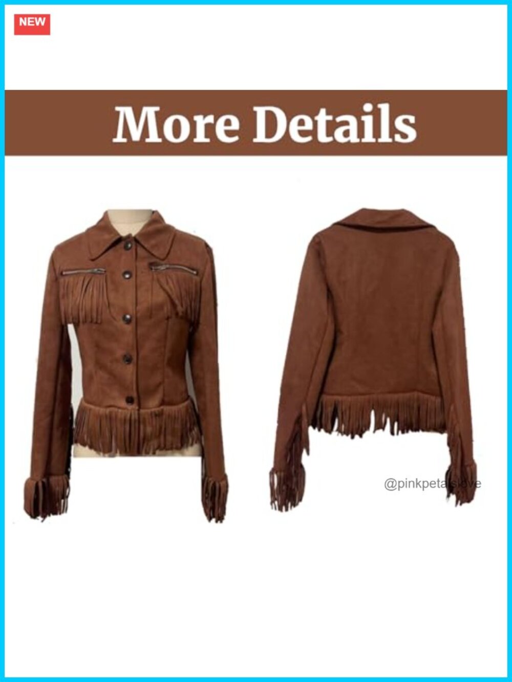Vintage Lapel Long Sleeve Faux Suede Leather Tassel Fringe Motorcycle Jacket - Picture 6 of 6